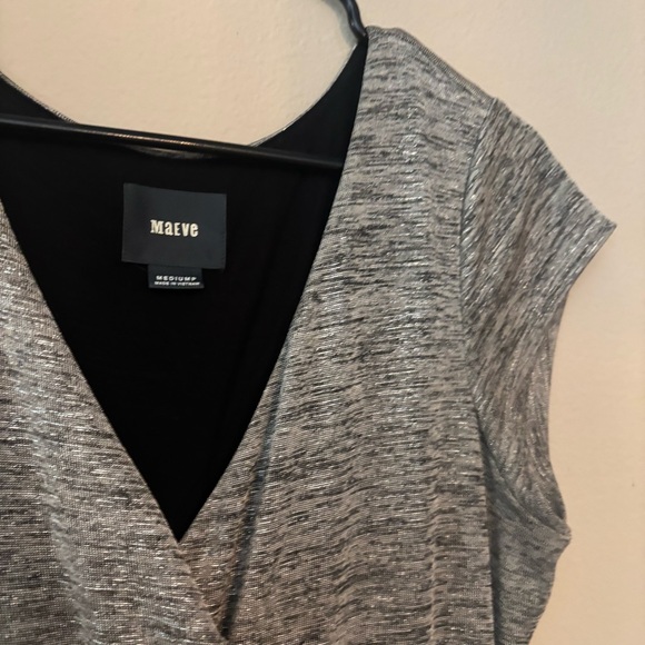 Anthropologie Maeve Tamera Silver Shimmer Wrap Dress MP - Picture 9 of 11